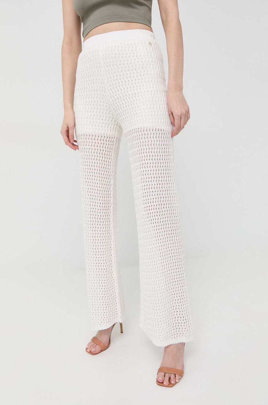 Kalhoty Guess dámské, bílá barva, široké, high waist - bílá -  Hlavní materiál: 30 % Modal