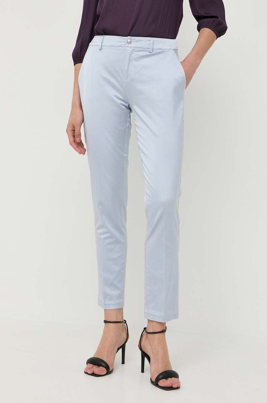 Kalhoty Guess dámské, jednoduché, medium waist - modrá -  55 % Bavlna