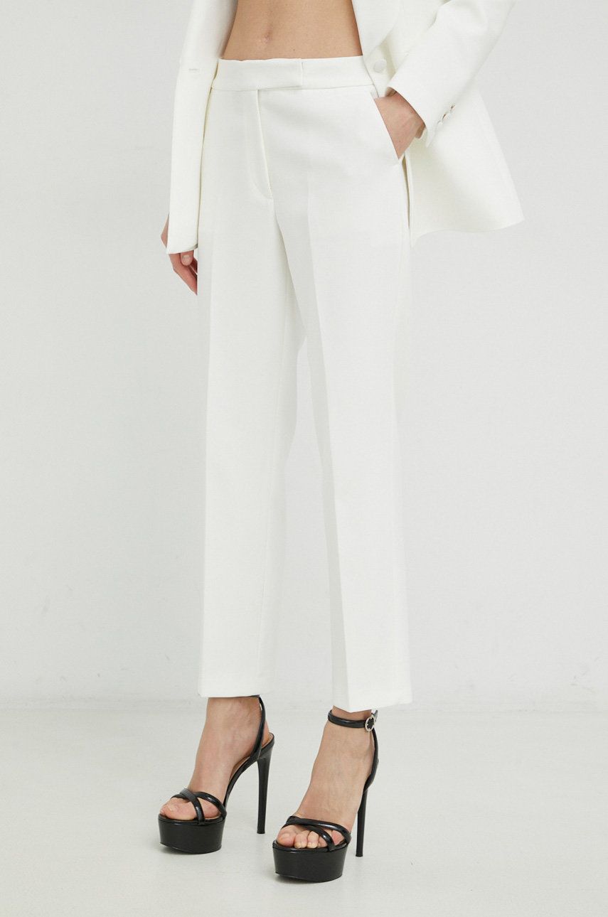 Ivy Oak pantaloni femei, culoarea alb, drept, high waist IO1100X5124