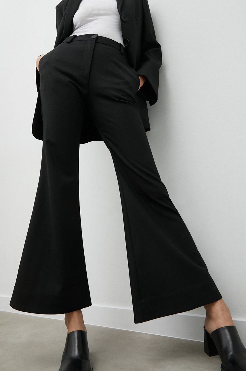 By Malene Birger pantaloni din lana femei, culoarea negru, evazati, high waist
