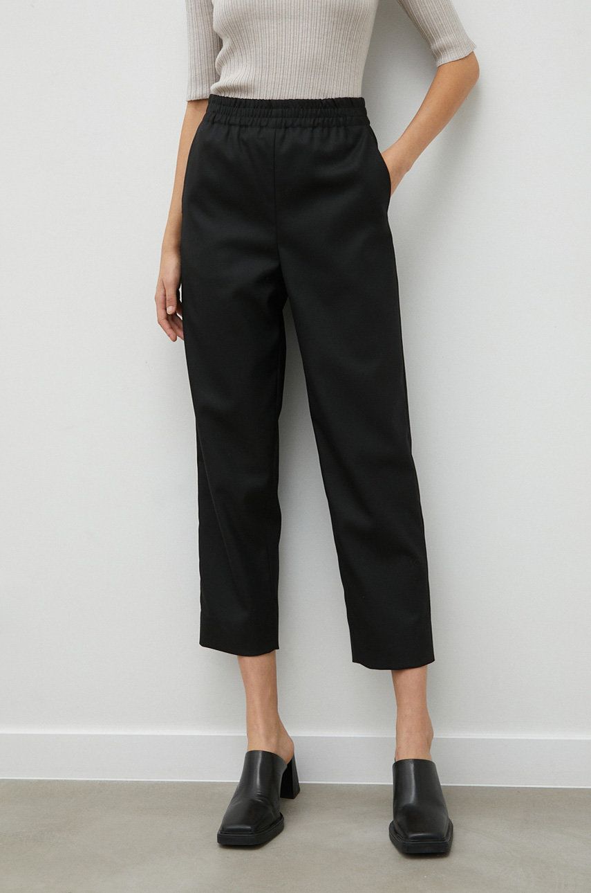 Levně Kalhoty By Malene Birger dámské, černá barva, jednoduché, high waist