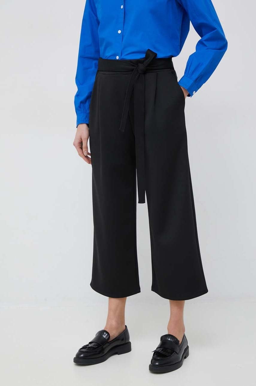 Levně Kalhoty Dkny dámské, černá barva, široké, high waist