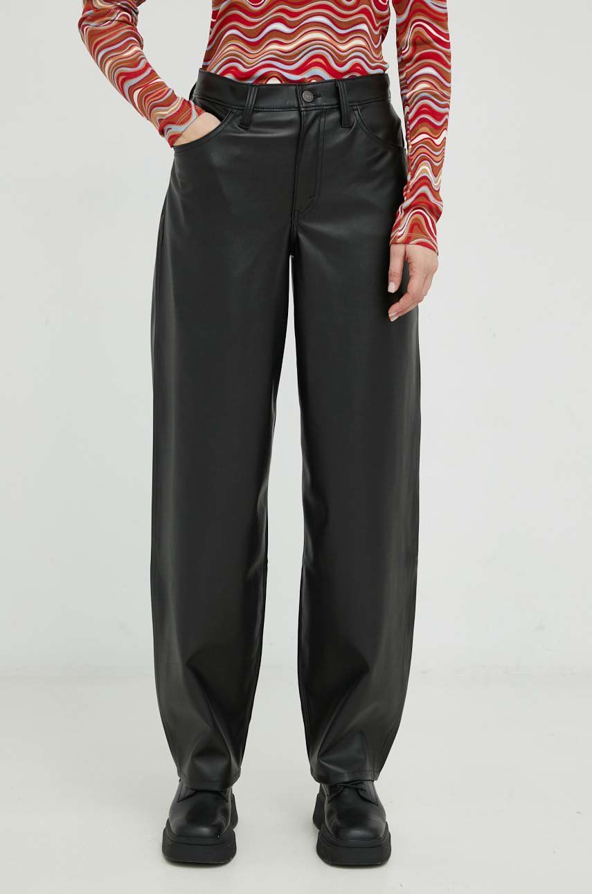 Levně Kalhoty Levi's dámské, černá barva, jednoduché, medium waist