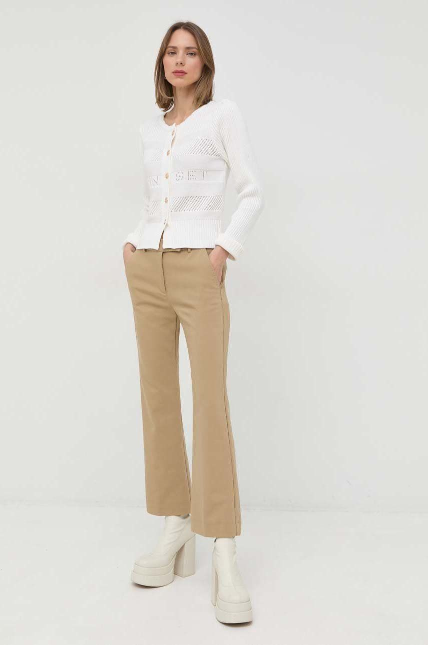Kalhoty Marella Fify dámské, béžová barva, zvony, medium waist - béžová -  51 % Bavlna