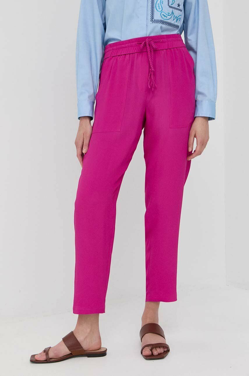 Marella pantaloni de matase culoarea roz, drept, high waist Pret Mic answear.ro imagine noua gjx.ro