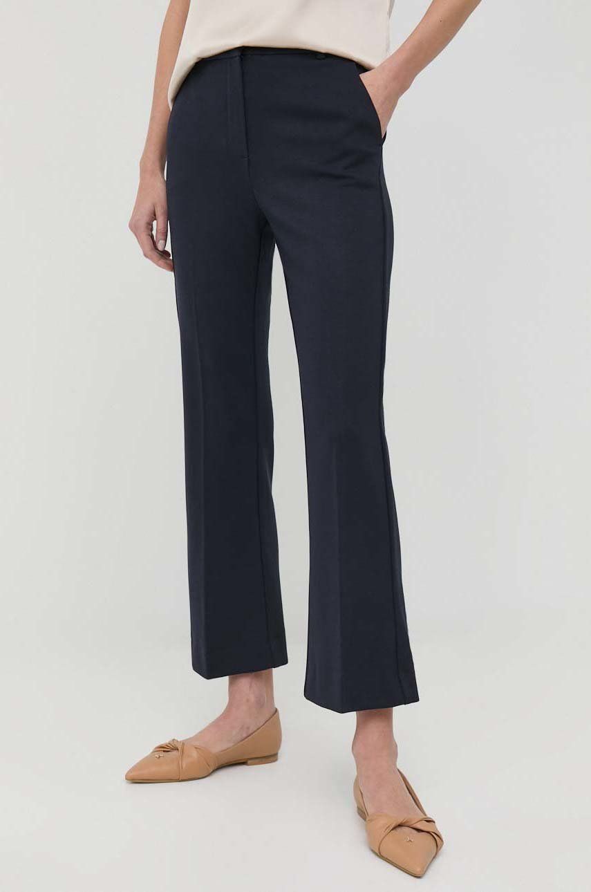 Marella pantaloni femei, culoarea albastru marin, drept, high waist