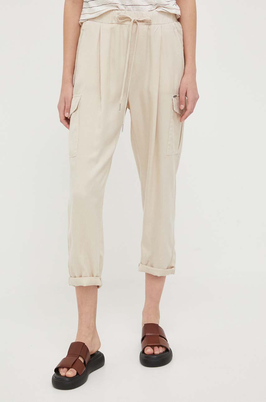 Kalhoty Pepe Jeans JYNX dámské, béžová barva, kapsáče, medium waist - béžová -  100 % Lyocell