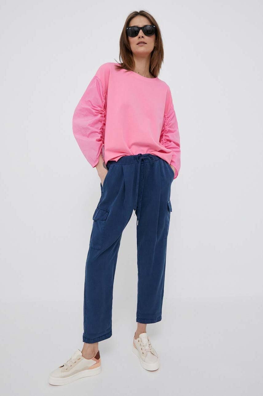 Pepe Jeans Pantaloni Jynx Femei, Culoarea Albastru Marin, Fason Cargo, High Waist