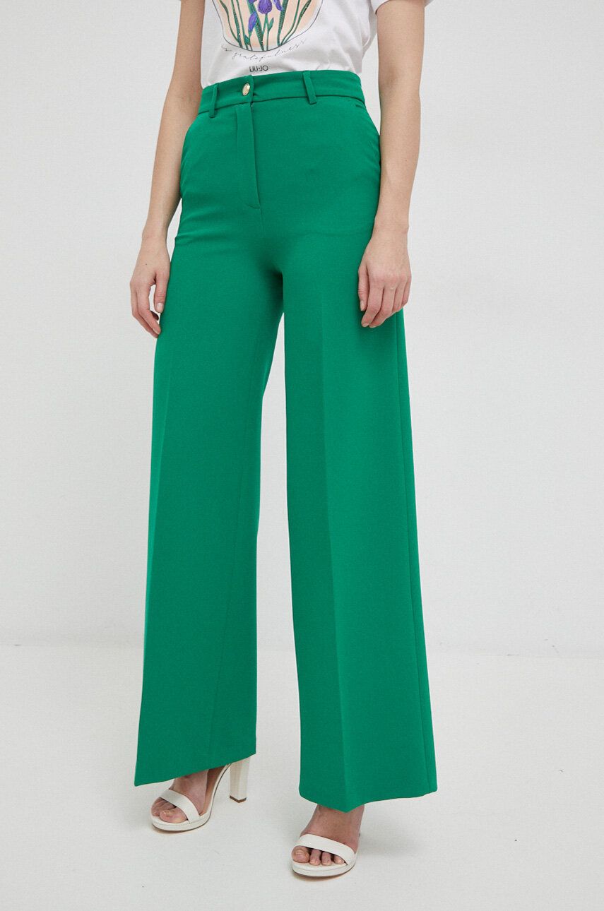 Levně Kalhoty Liu Jo dámské, zelená barva, široké, high waist