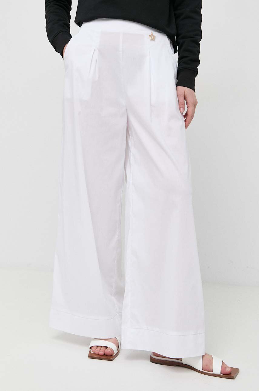 Kalhoty Liu Jo dámské, bílá barva, široké, high waist - bílá -  67 % Bavlna