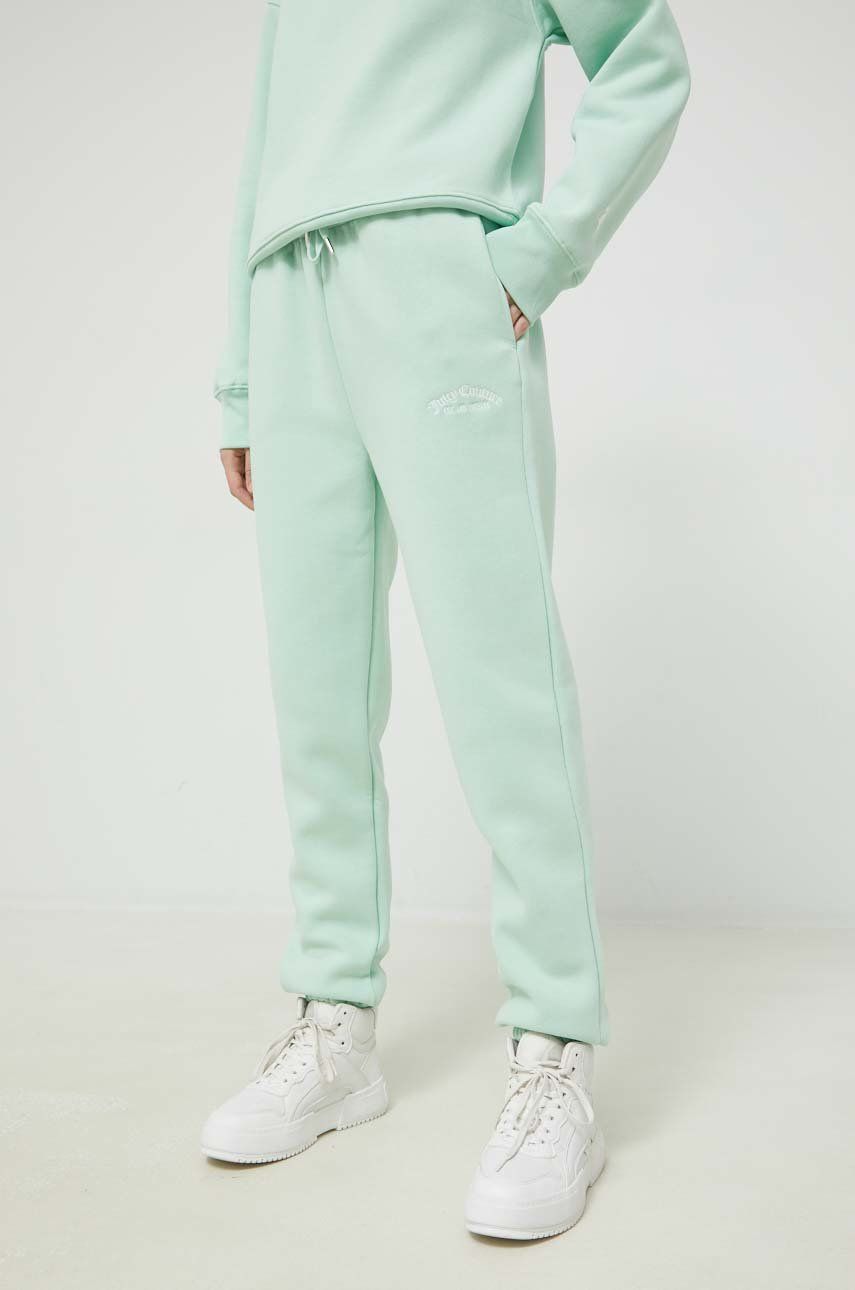 Juicy Couture pantaloni de trening femei, culoarea verde, cu imprimeu