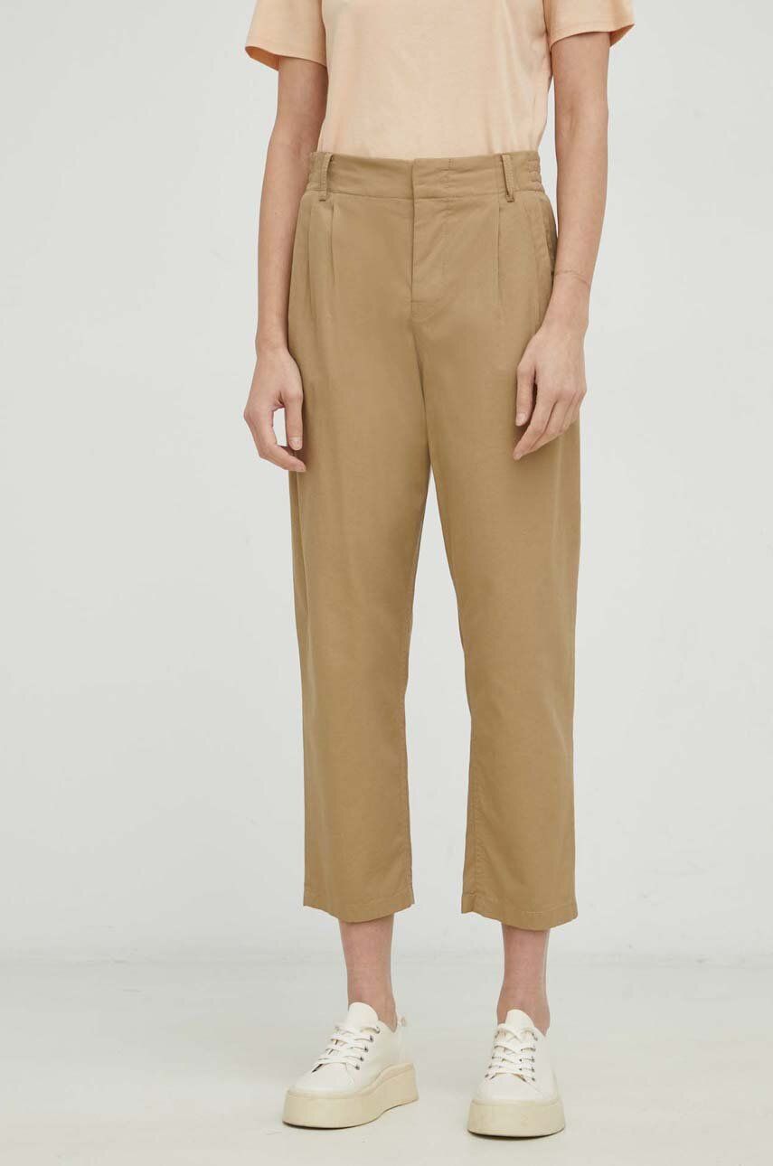 Drykorn pantaloni Dispatch femei, culoarea maro, drept, high waist answear.ro