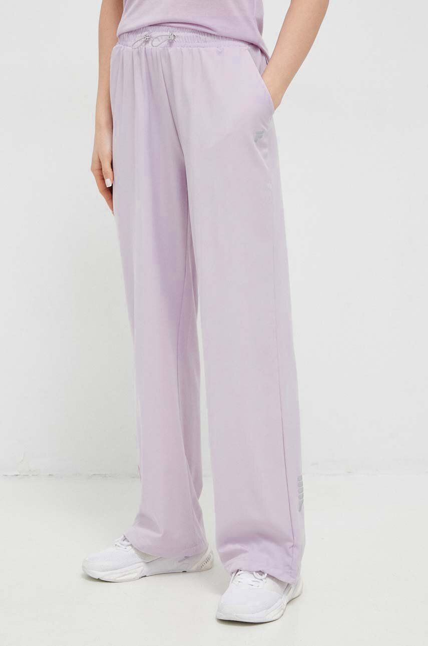 Tréninkové kalhoty Fila Raqusa fialová barva, hladké - fialová -  88 % Polyester