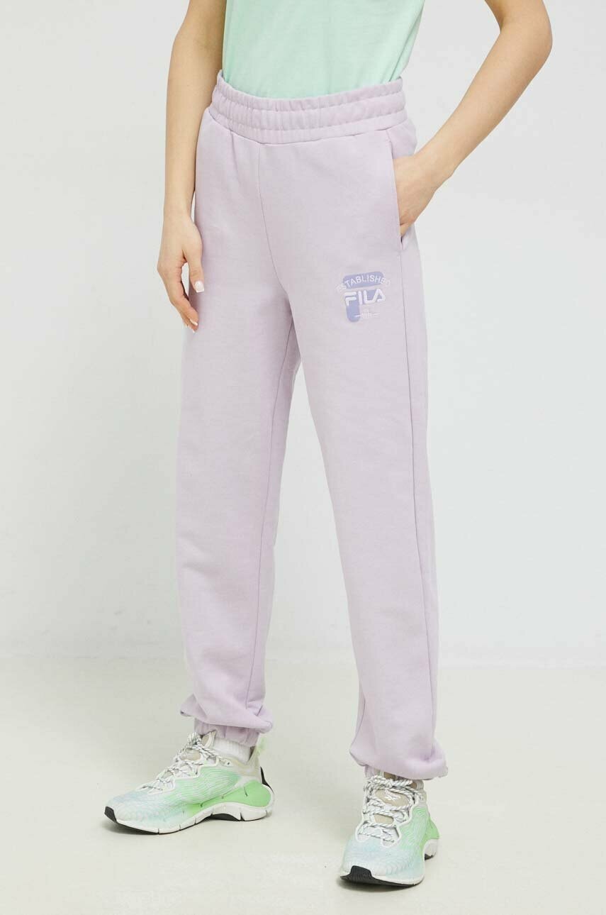 Fila Pantaloni De Trening Din Bumbac Culoarea Violet, Neted