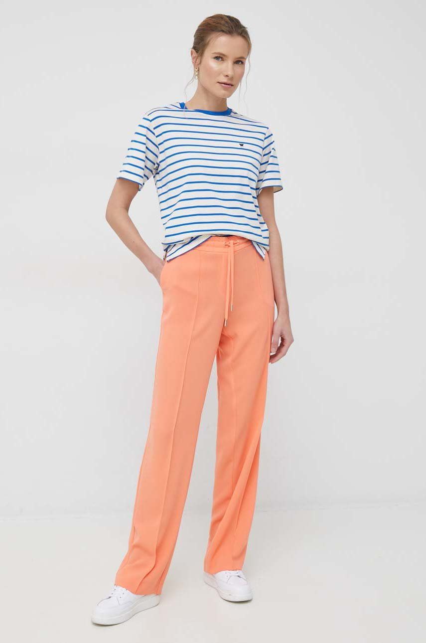 Kalhoty Joop! dámské, oranžová barva, široké, high waist - oranžová -  100 % Polyester