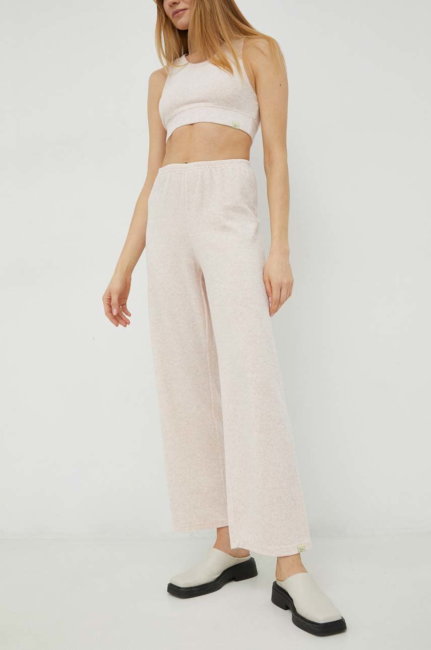 Kalhoty American Vintage dámské, růžová barva, jednoduché, high waist - růžová -  57 % Polyeste