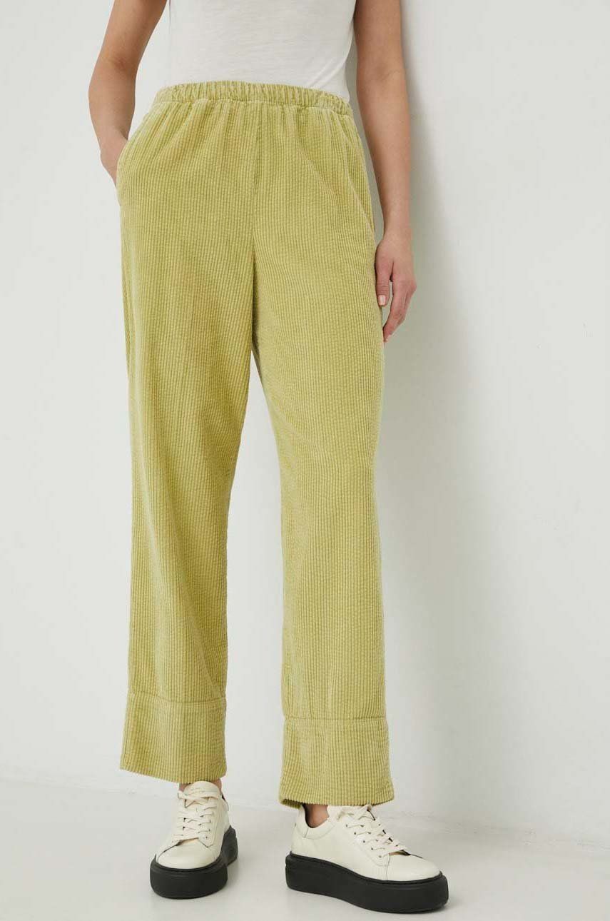 American Vintage pantaloni de catifea cord femei, culoarea verde, drept, high waist