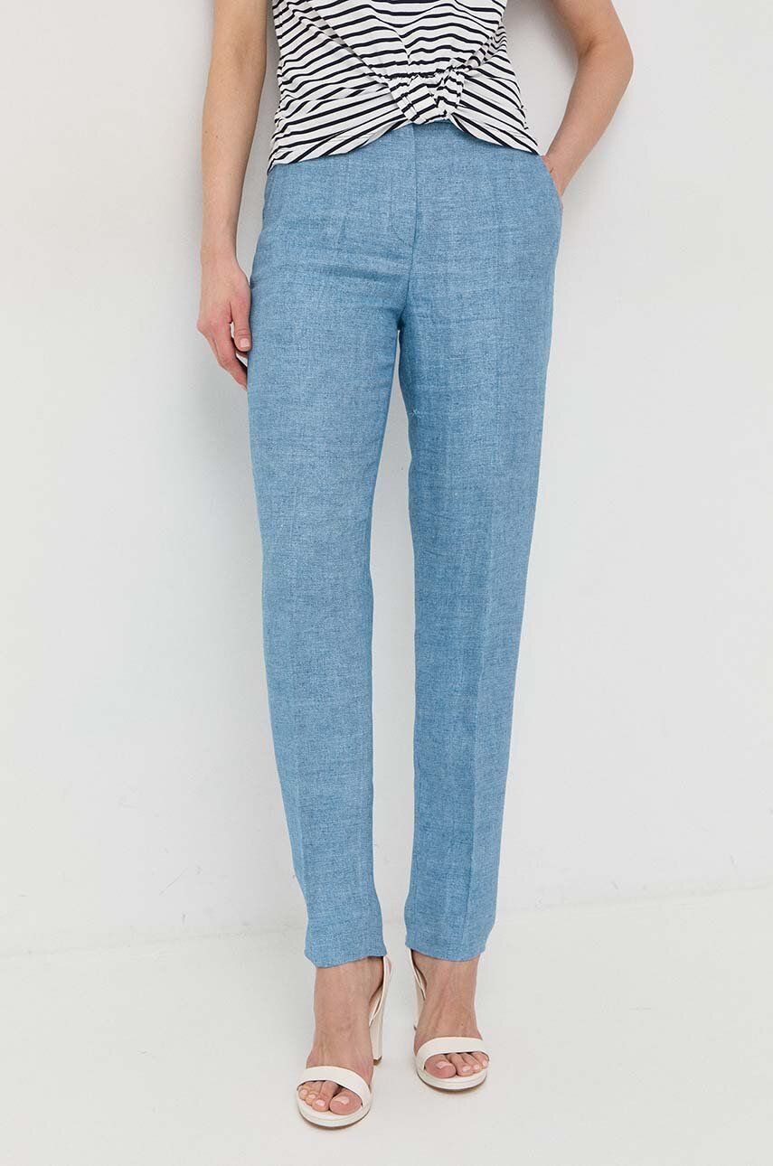 E-shop Plátěné kalhoty Luisa Spagnoli fialová barva, jednoduché, high waist