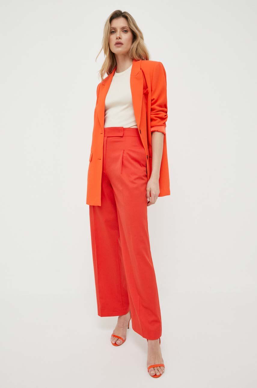 Luisa Spagnoli pantaloni din lana culoarea rosu, drept, high waist answear.ro