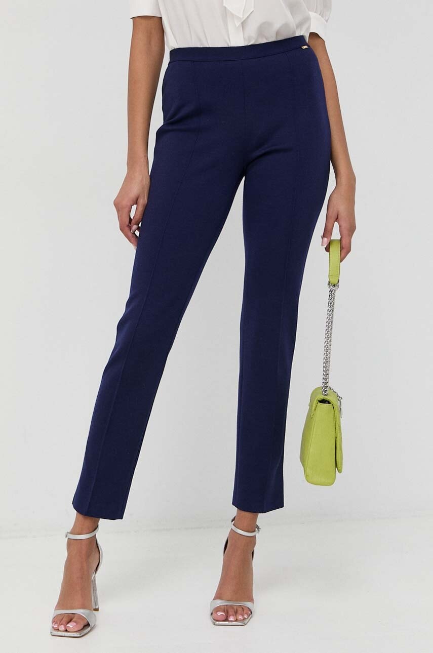 Luisa Spagnoli pantaloni de lana culoarea albastru marin, mulata, high waist