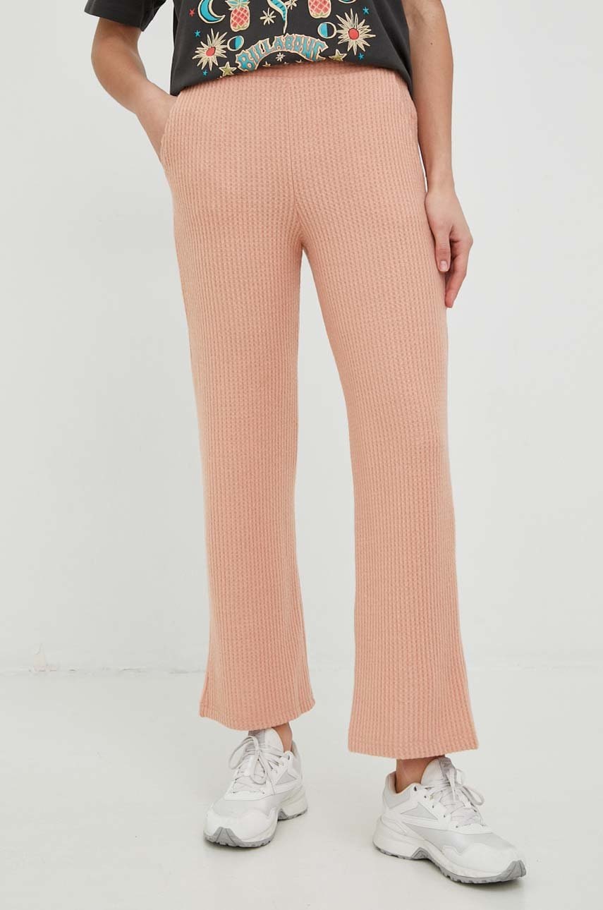 Kalhoty Roxy dámské, růžová barva, jednoduché, high waist - růžová -  67 % Polyester