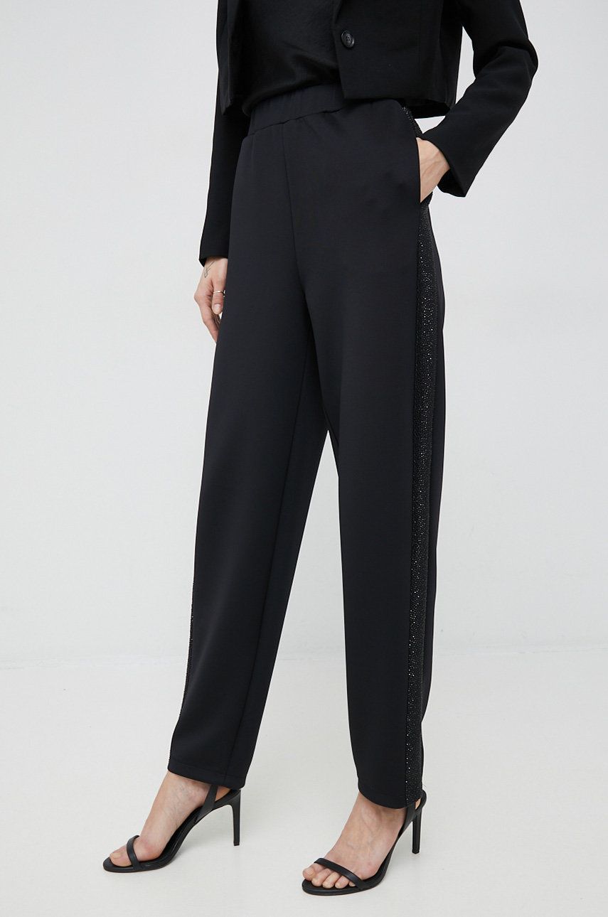 Emporio Armani pantaloni femei, culoarea negru, drept, high waist answear.ro