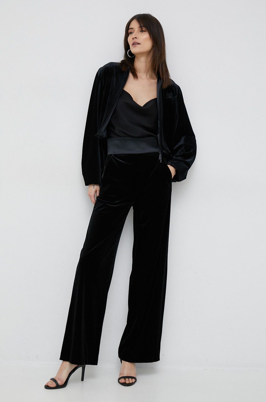 E-shop Kalhoty Emporio Armani dámské, černá barva, široké, high waist