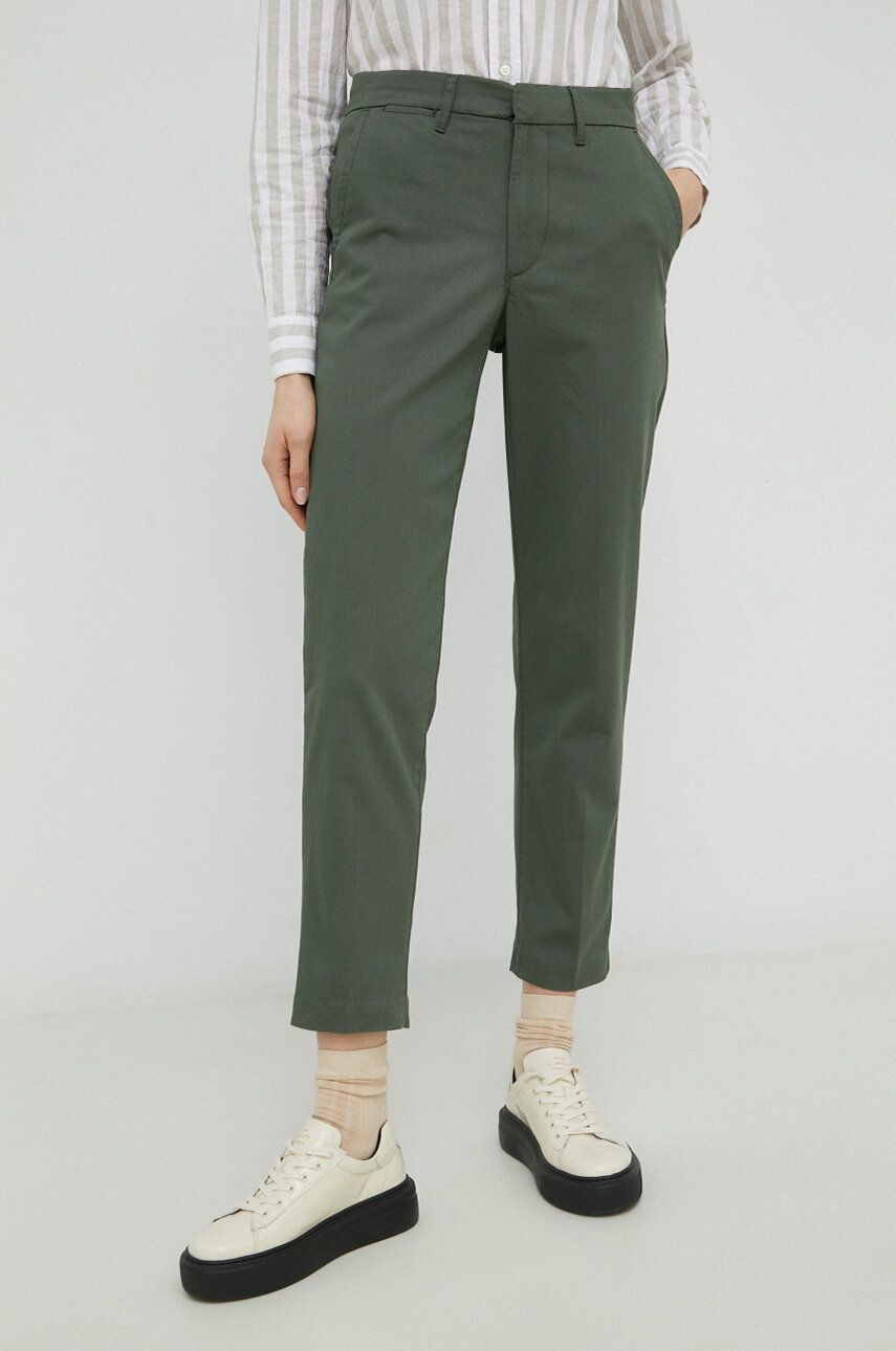 Levi's pantaloni femei, culoarea verde, mulata, medium waist