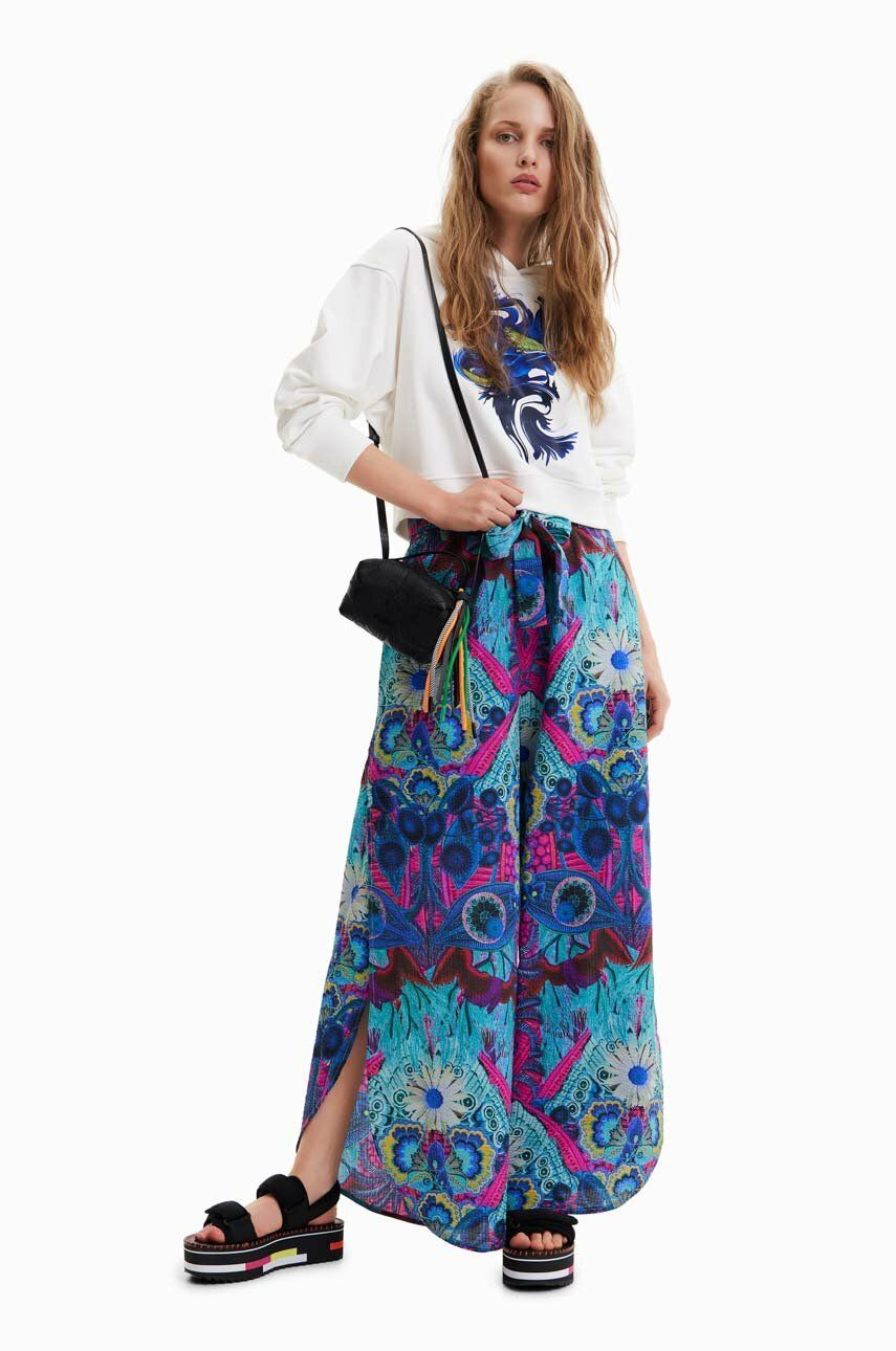 Levně Bavlněné kalhoty Desigual široké, high waist