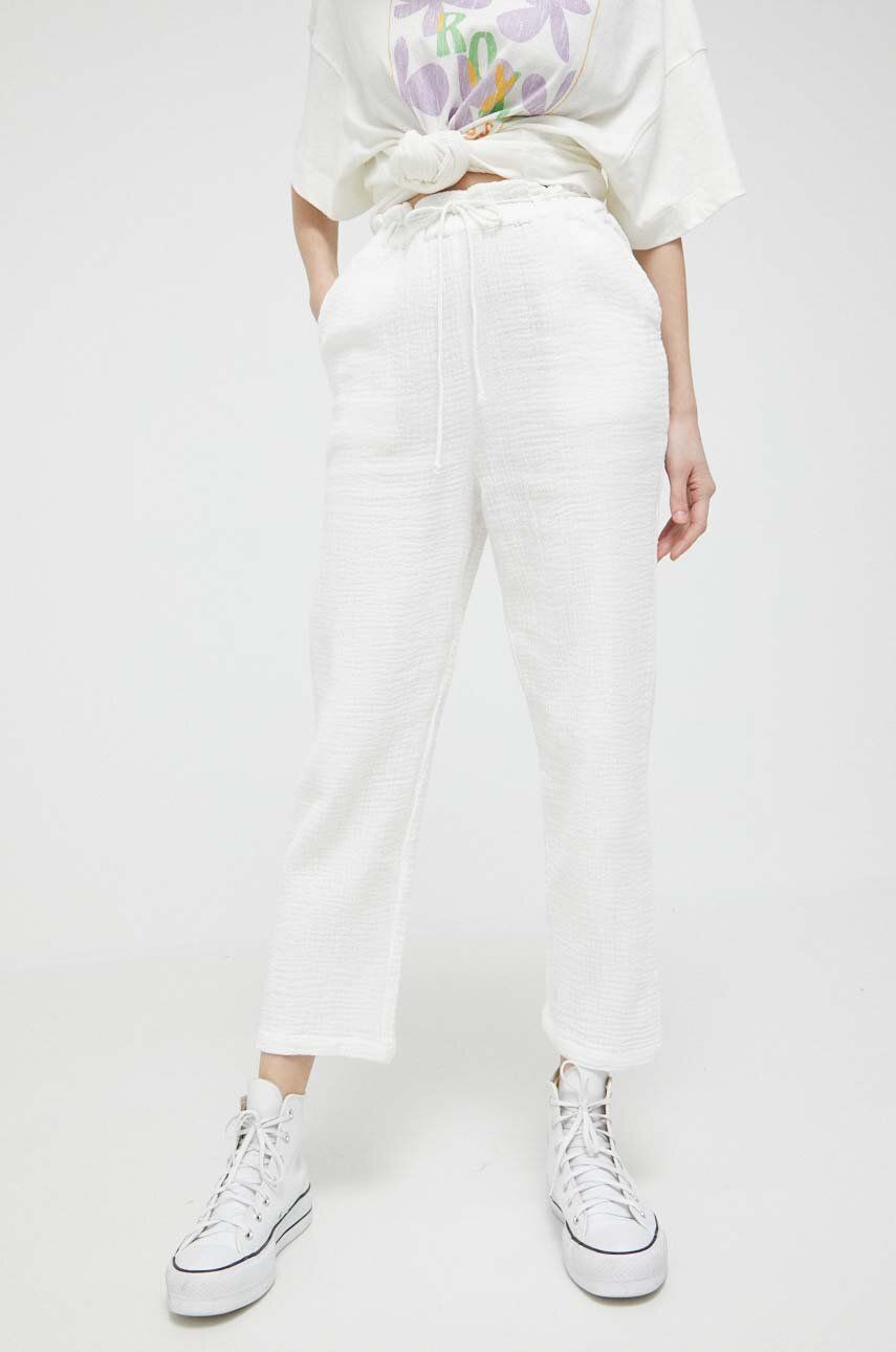 Bavlněné kalhoty Billabong bílá barva, jednoduché, high waist - bílá -  100 % Bavlna