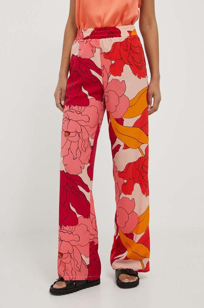 Levně Kalhoty Sisley dámské, růžová barva, jednoduché, high waist