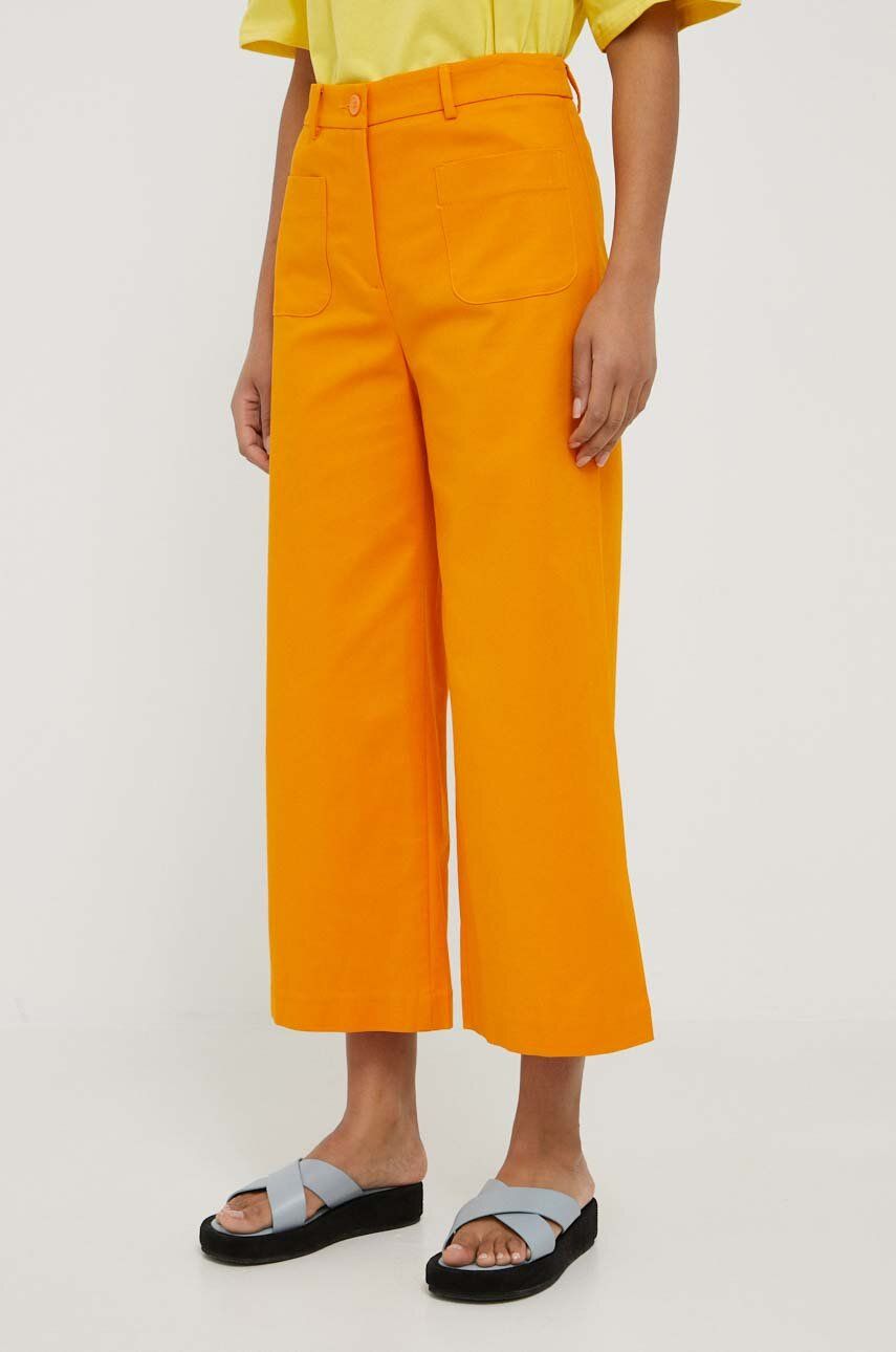 Sisley pantaloni femei, culoarea portocaliu, lat, high waist answear.ro