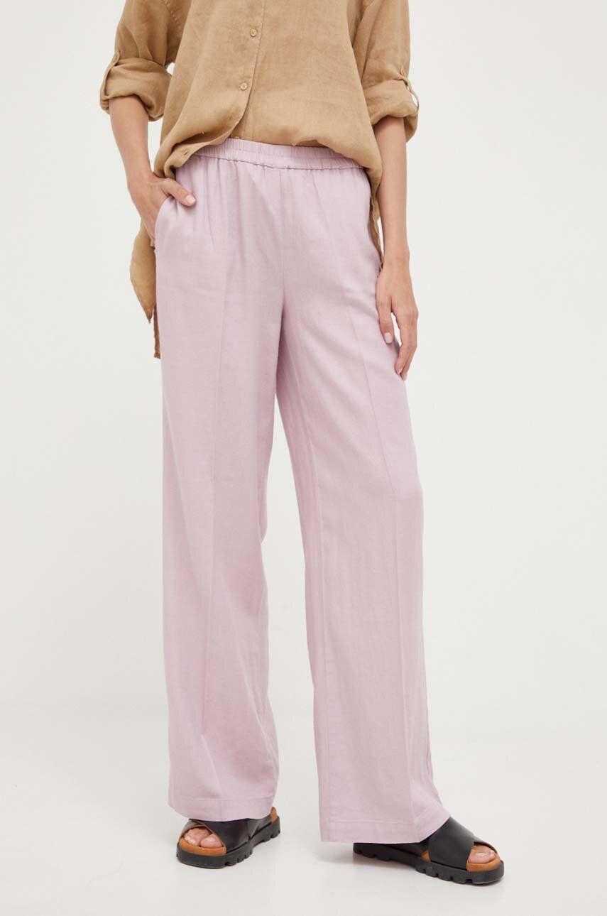 Sisley pantaloni din in culoarea violet, lat, high waist answear.ro