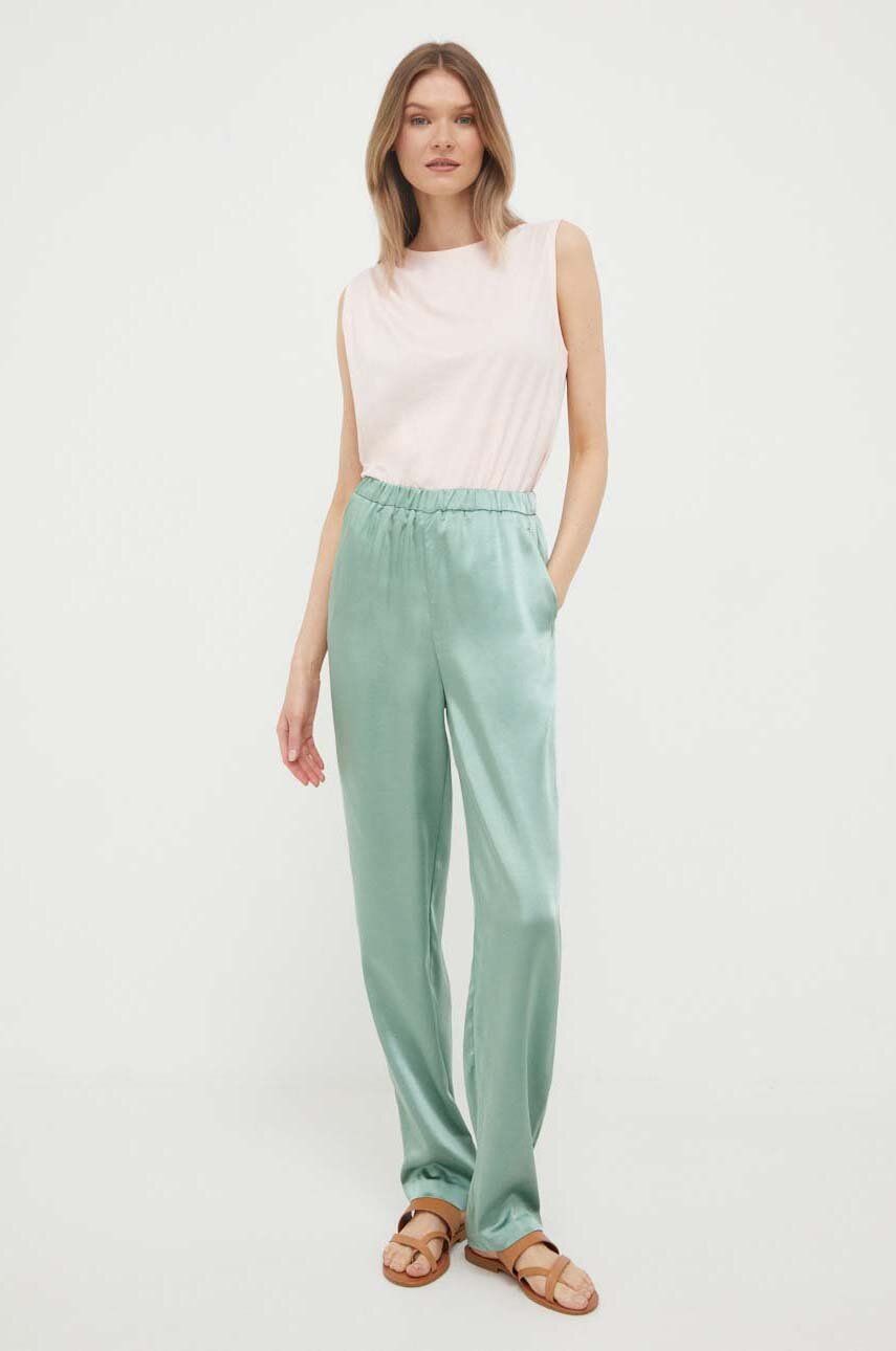 Sisley pantaloni femei, culoarea turcoaz, drept, high waist