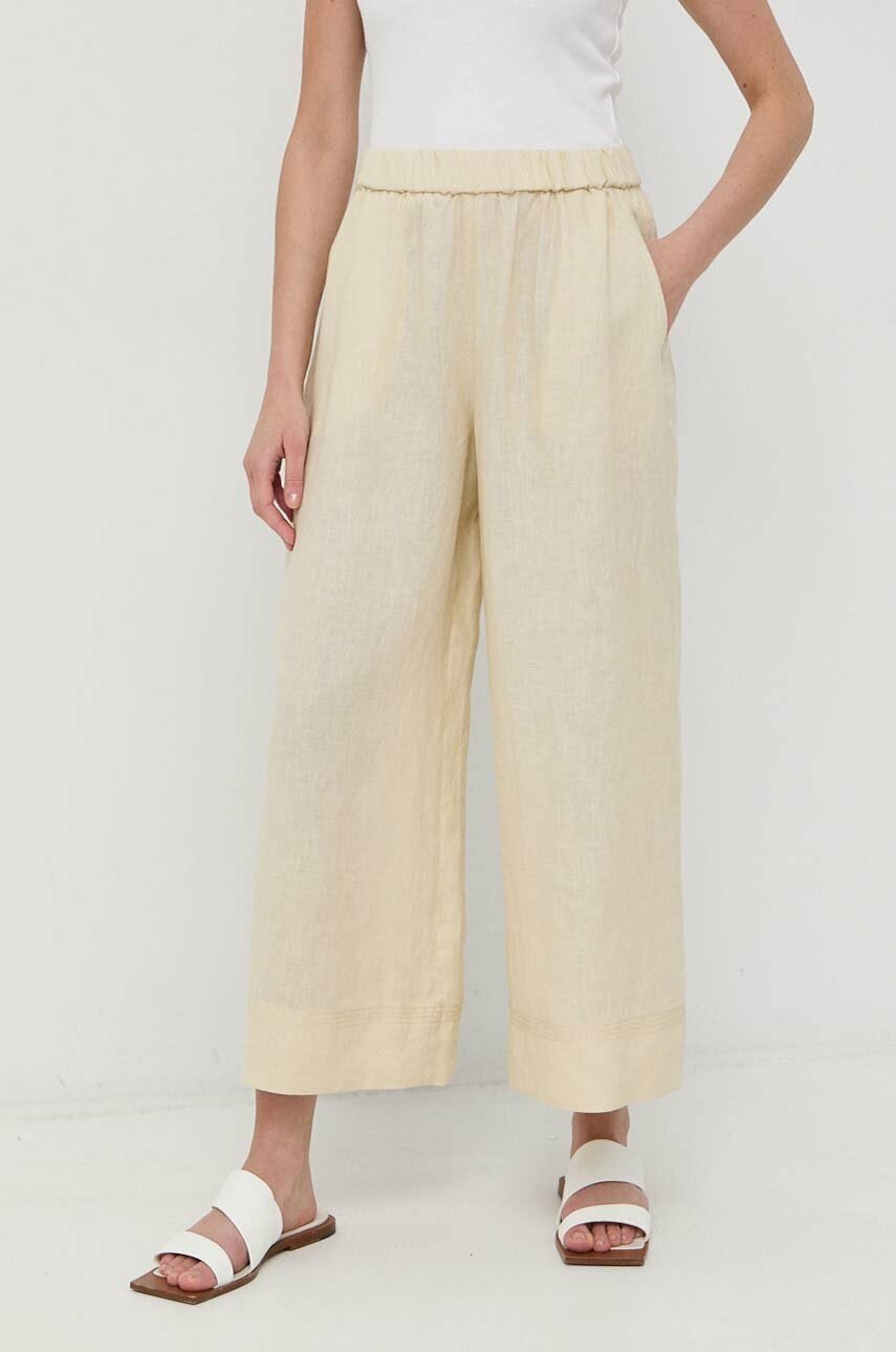 Plátěné kalhoty Max Mara Leisure béžová barva, široké, high waist