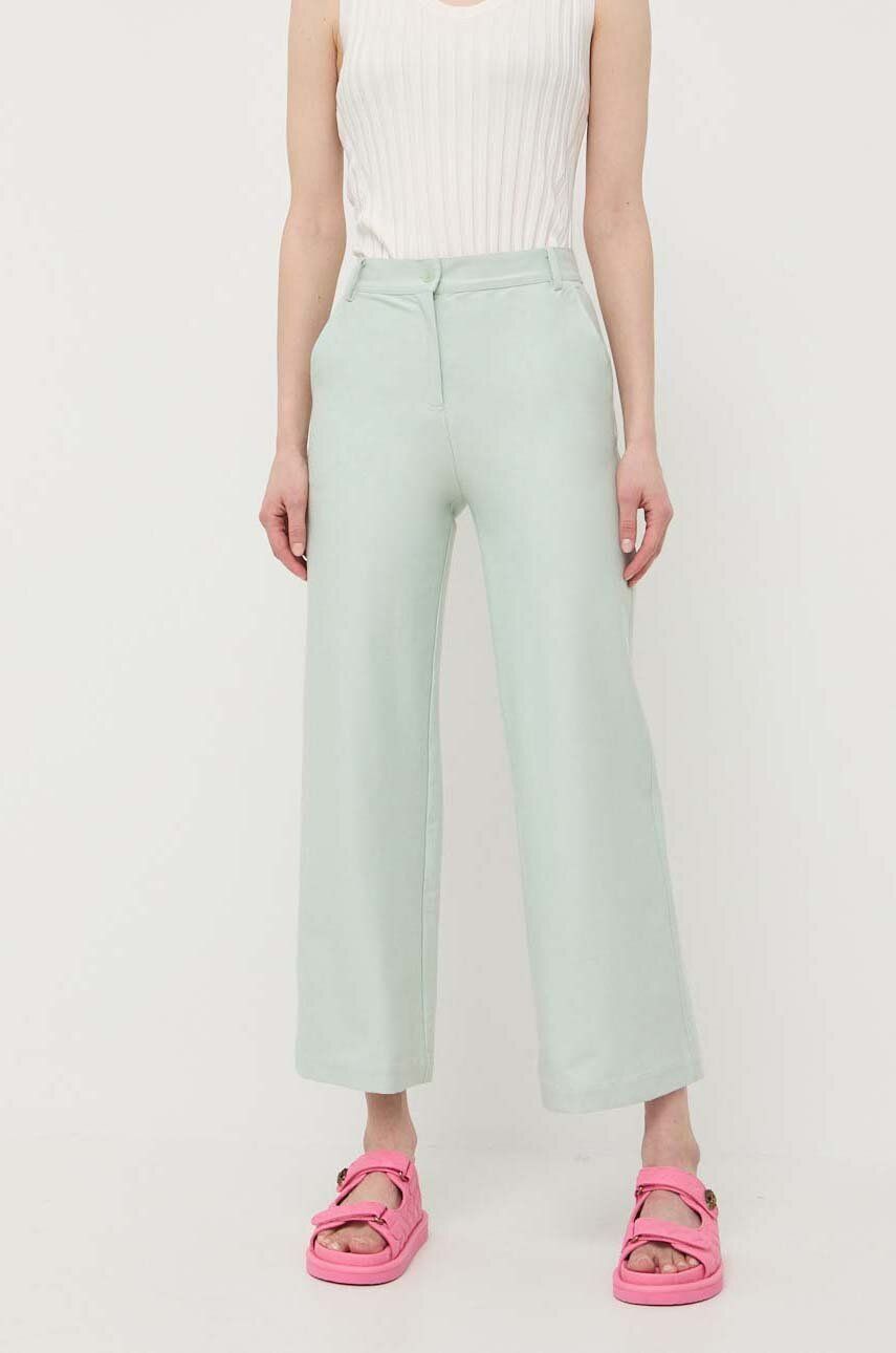 Kalhoty Max Mara Leisure dámské, zelená barva, jednoduché, high waist - zelená -  83 % Bavlna
