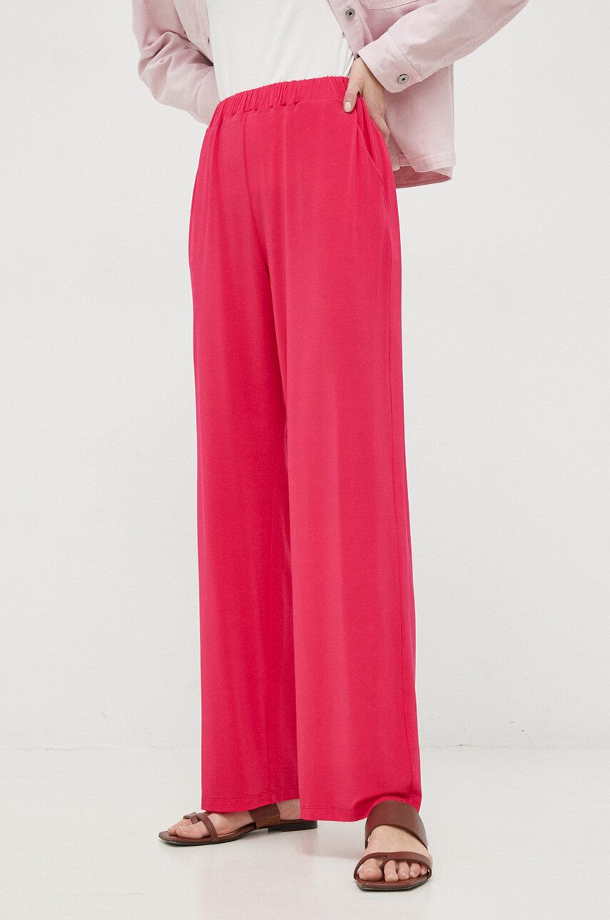 Kalhoty Max Mara Leisure dámské, růžová barva, široké, high waist - růžová -  92 % Viskóza
