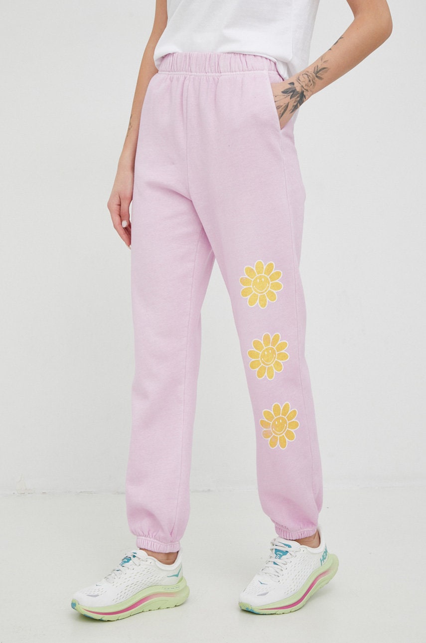 Billabong Pantaloni De Trening Din Bumbac X Smiley Femei, Culoarea Violet, Cu Imprimeu