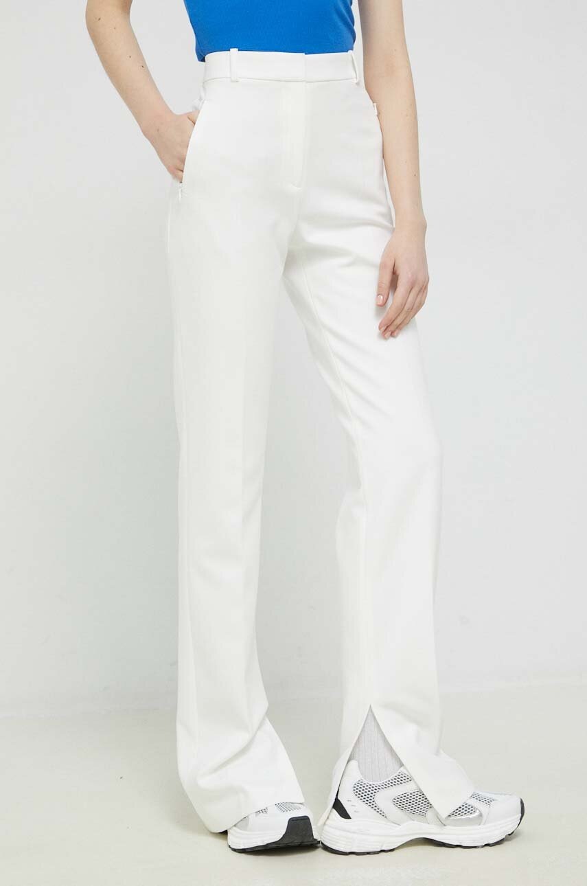 Hugo Pantaloni Femei, Culoarea Alb, Drept, High Waist