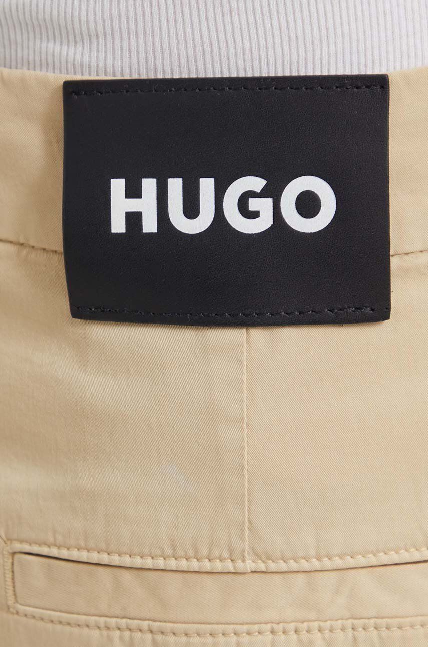 Hlače HUGO za žene, boja: bež, široke, visoki struk, 50489241