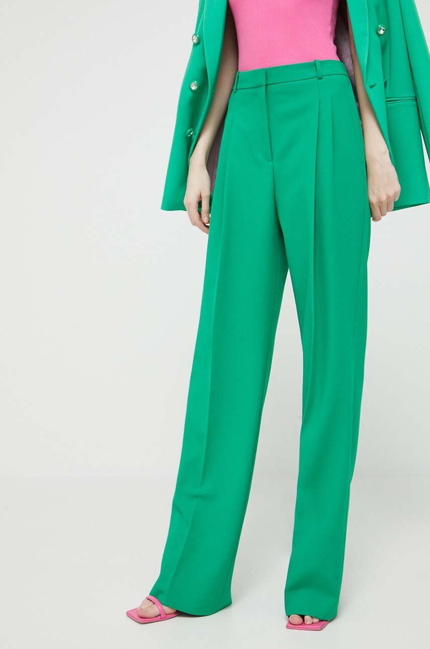 Hugo Pantaloni Femei, Culoarea Verde, Lat, High Waist