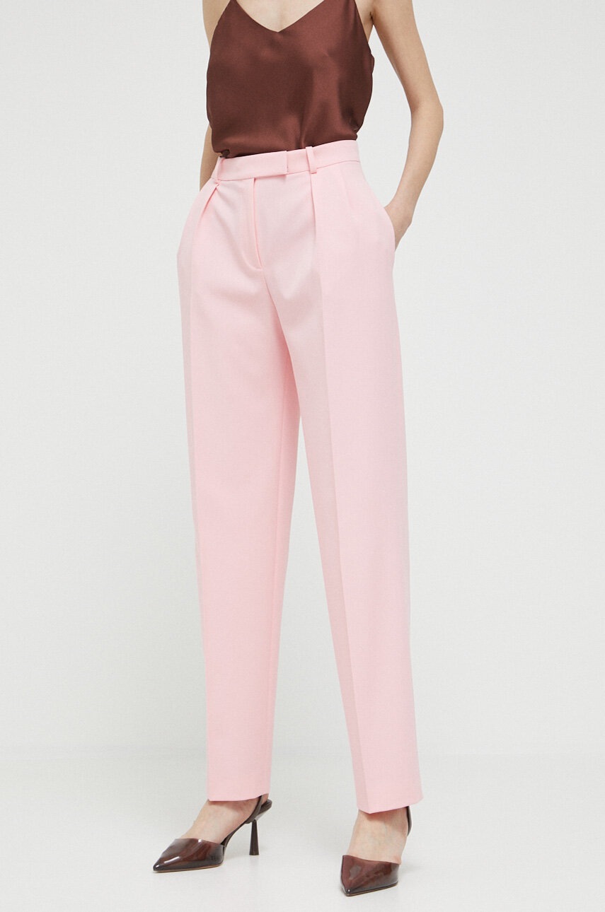 Hugo Pantaloni Femei, Culoarea Roz, Lat, High Waist