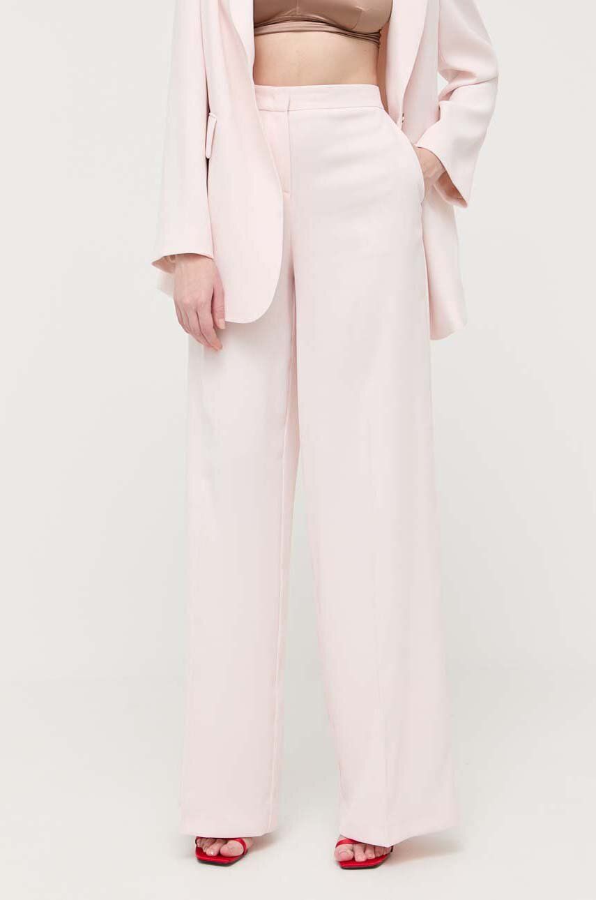 Kalhoty Pinko dámské, růžová barva, široké, high waist - růžová -  Hlavní materiál: 98 % Polyes