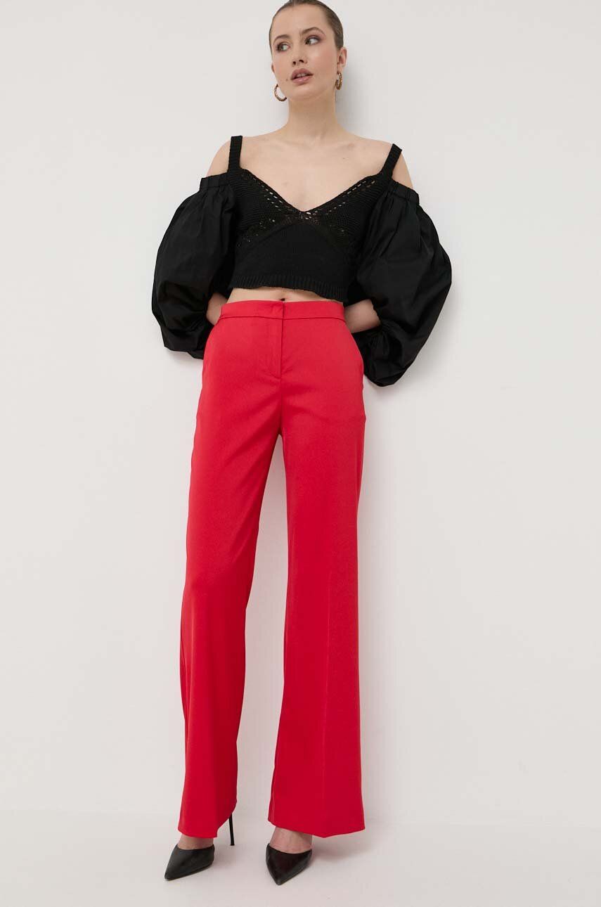 Kalhoty Pinko dámské, červená barva, jednoduché, high waist - červená -  Hlavní materiál: 97 % 