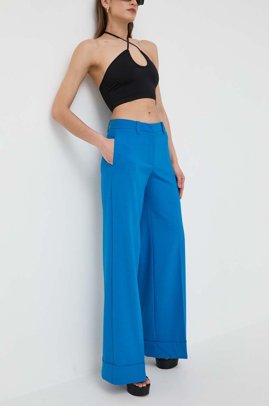 Kalhoty s příměsí vlny Pinko široké, high waist - modrá -  Hlavní materiál: 55 % Polyester