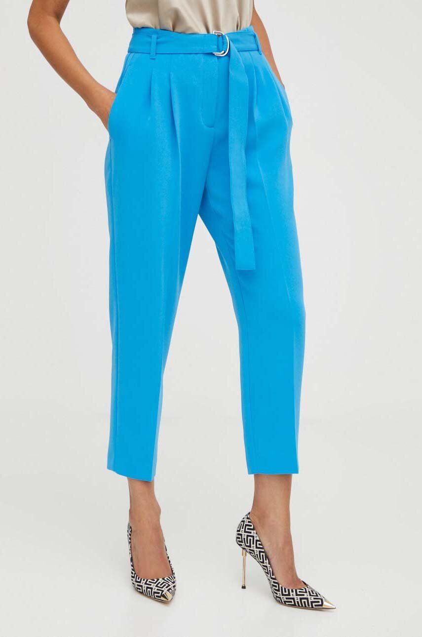 Kalhoty BOSS dámské, jednoduché, high waist - modrá -  Hlavní materiál: 69 % Triacetát