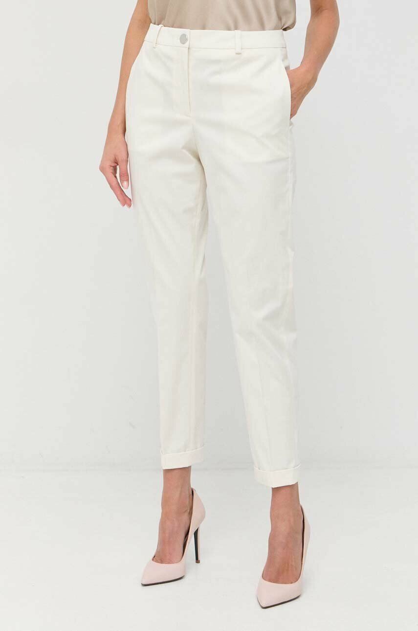 Boss Pantaloni Femei, Culoarea Bej, Fason Chinos, High Waist