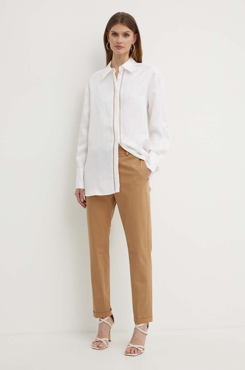 Παντελόνι BOSS χρώμα: μπεζ φωτογραφία