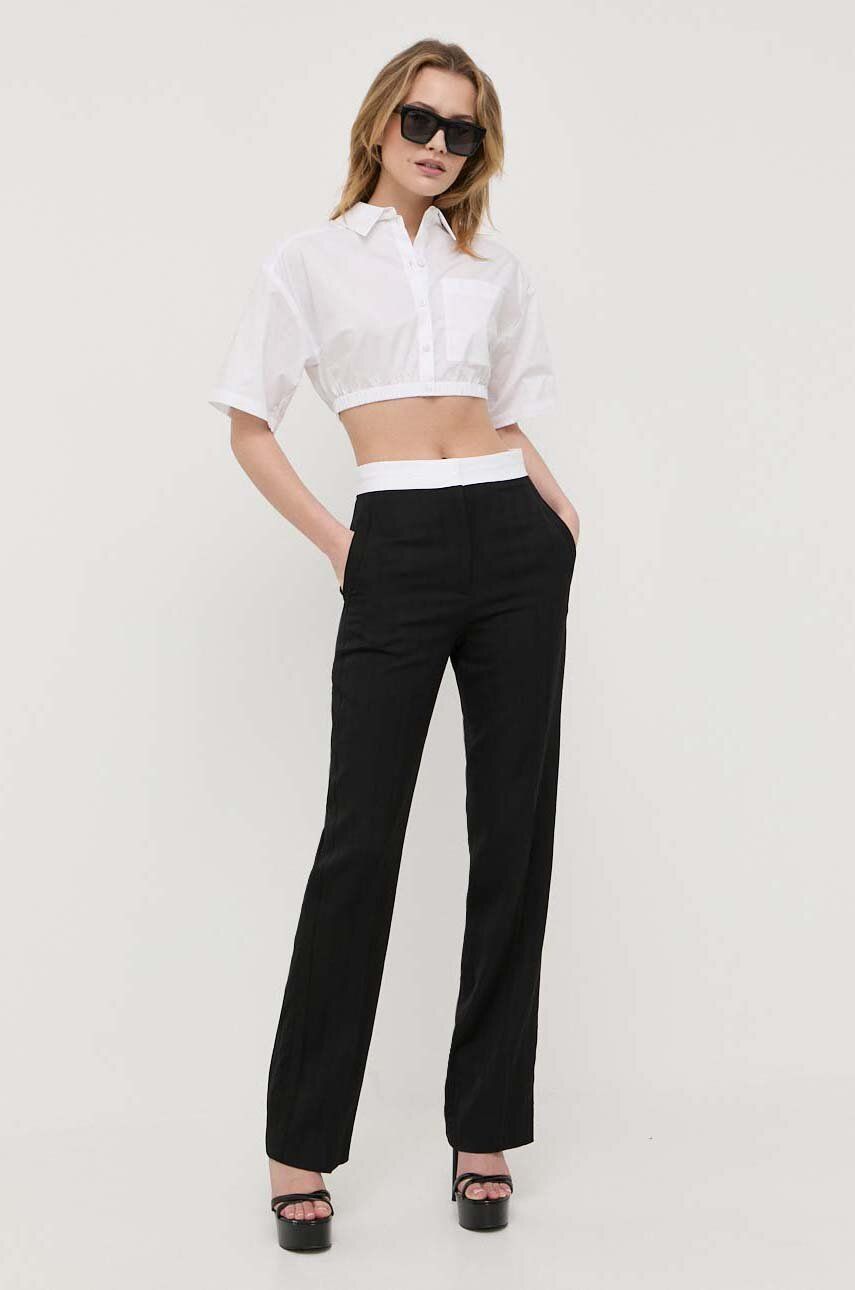 Vlněné kalhoty Victoria Beckham černá barva, jednoduché, high waist - černá -  Hlavní materiál: