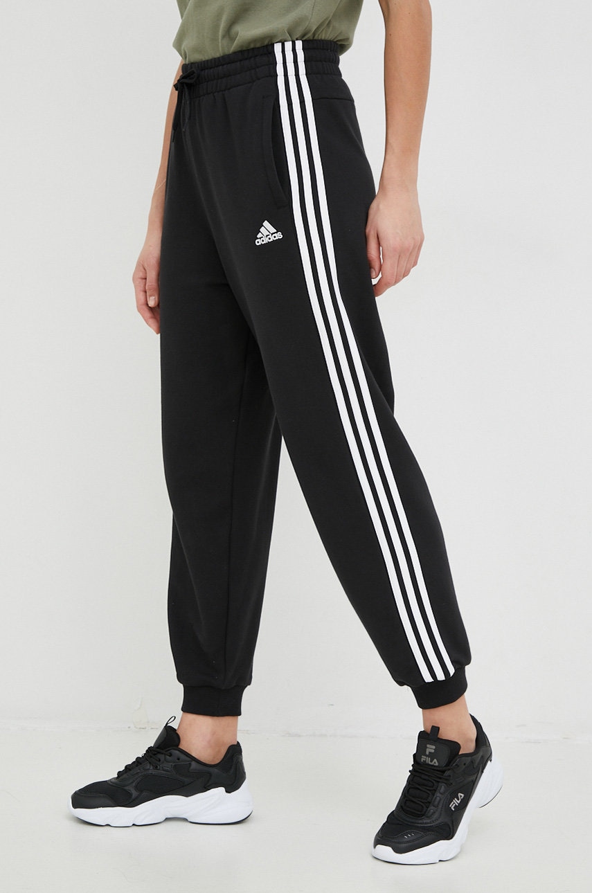 Adidas Pantaloni De Trening Din Bumbac Femei, Culoarea Negru, Cu Imprimeu